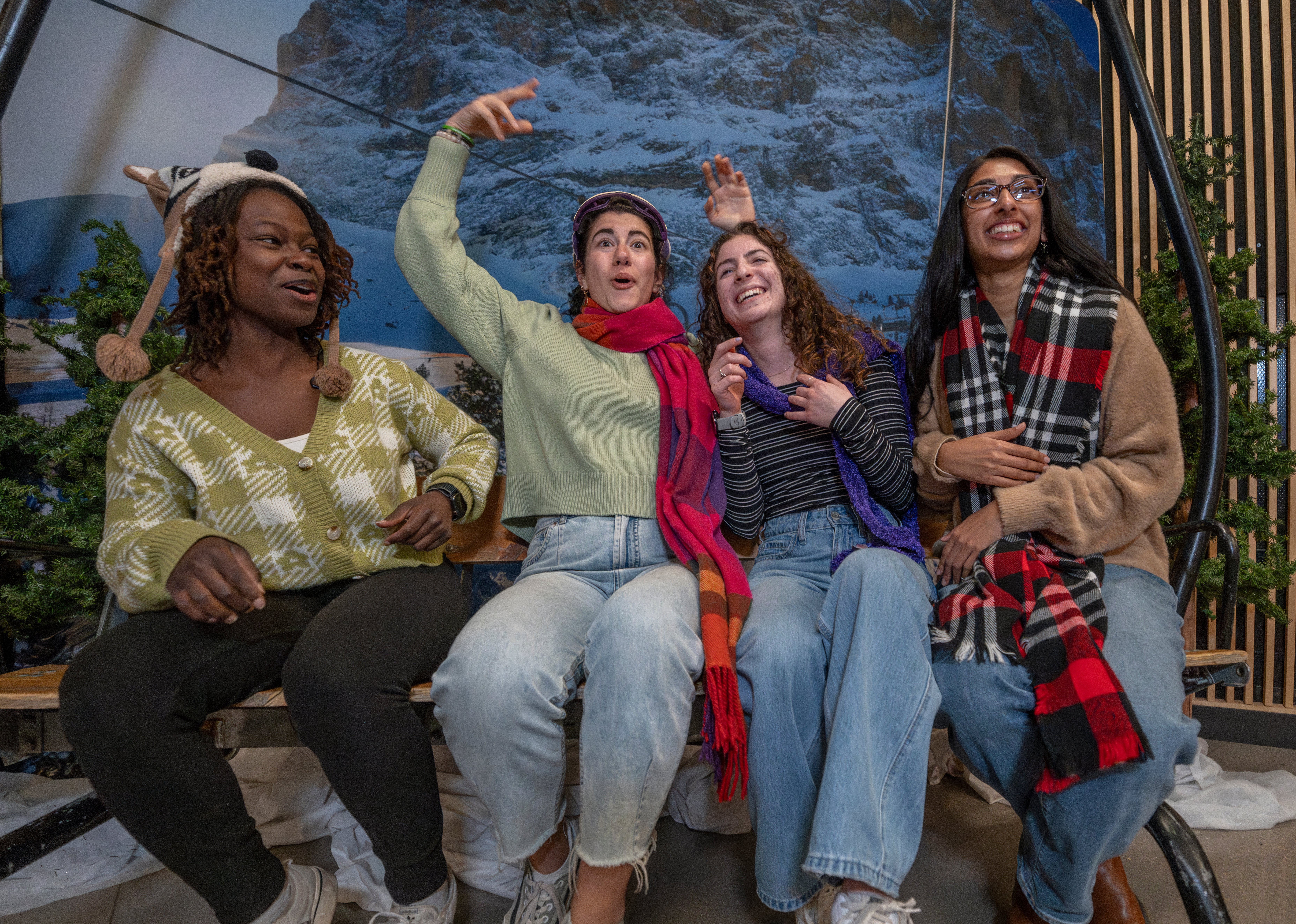 group of students on a ski chair