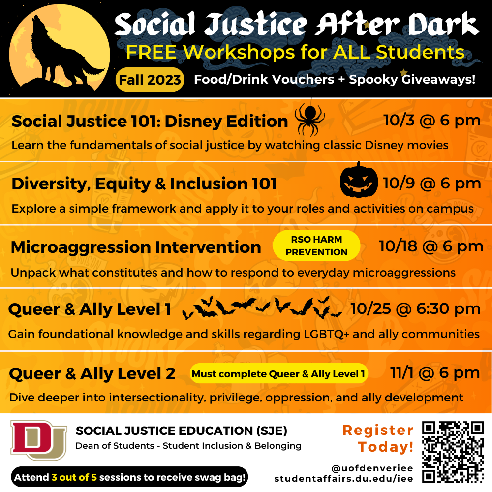 Social Justice After Dark, free workshops for students beginning in October