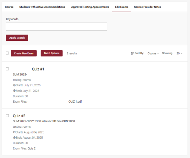 Testing information page